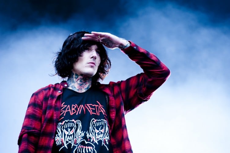 Oli Sykes of Bring me the Horizon, performing live at Leeds Festival 2015